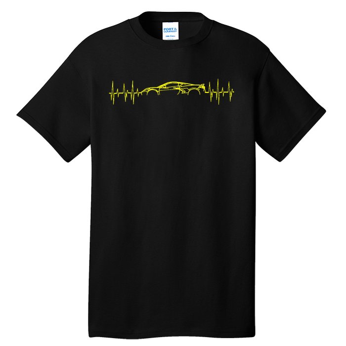 C8 Heartbeat Yellow Supercar Ekg Sports Car Heart Rate Tall T-Shirt