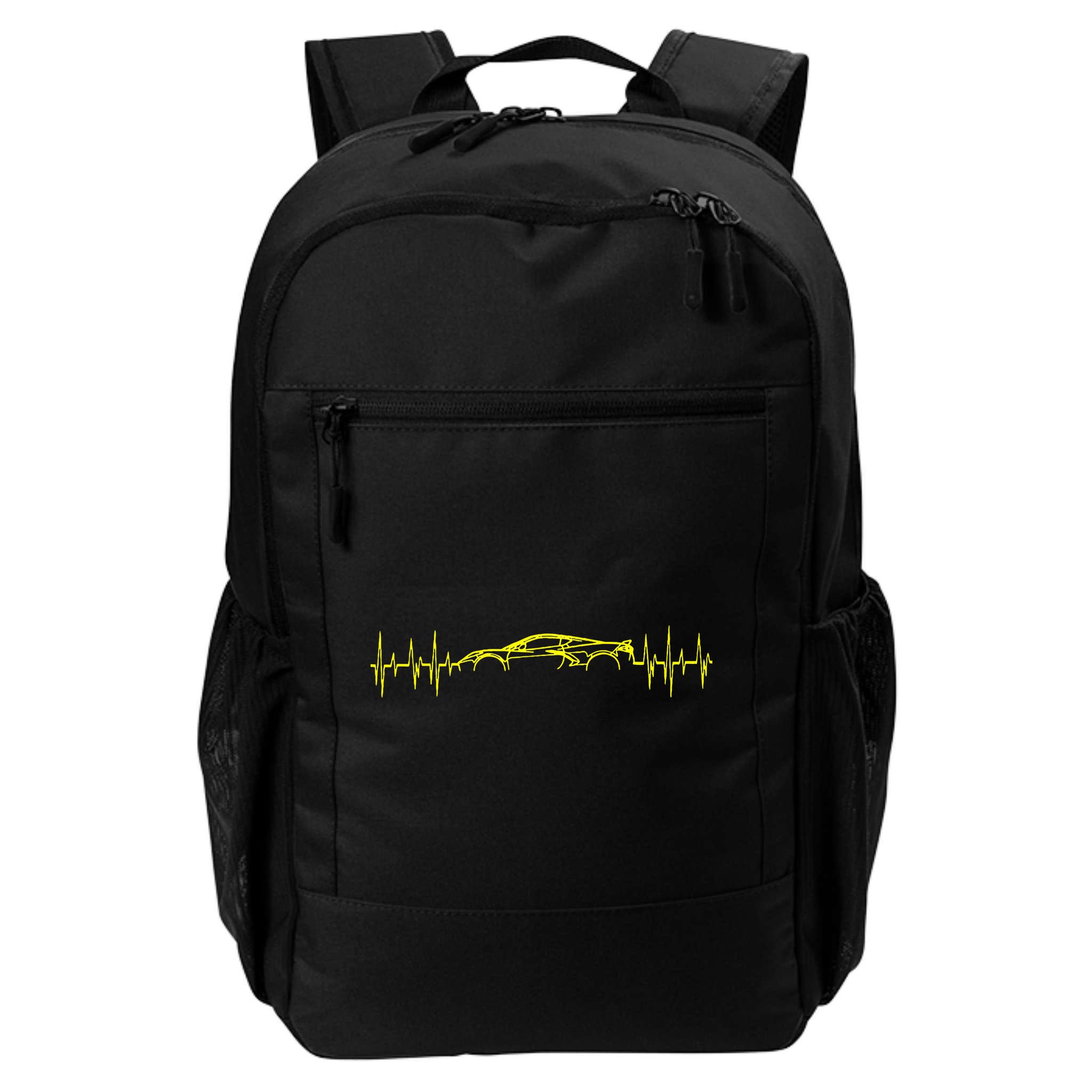 C8 Heartbeat Yellow Supercar Ekg Sports Car Heart Rate Backpack