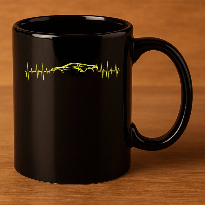 C8 Heartbeat Yellow Supercar Ekg Sports Car Heart Rate 11oz C Handle Ceramic Mug
