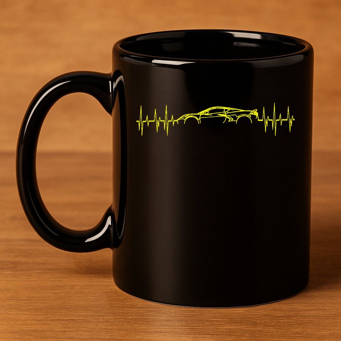 C8 Heartbeat Yellow Supercar Ekg Sports Car Heart Rate 11oz C Handle Ceramic Mug