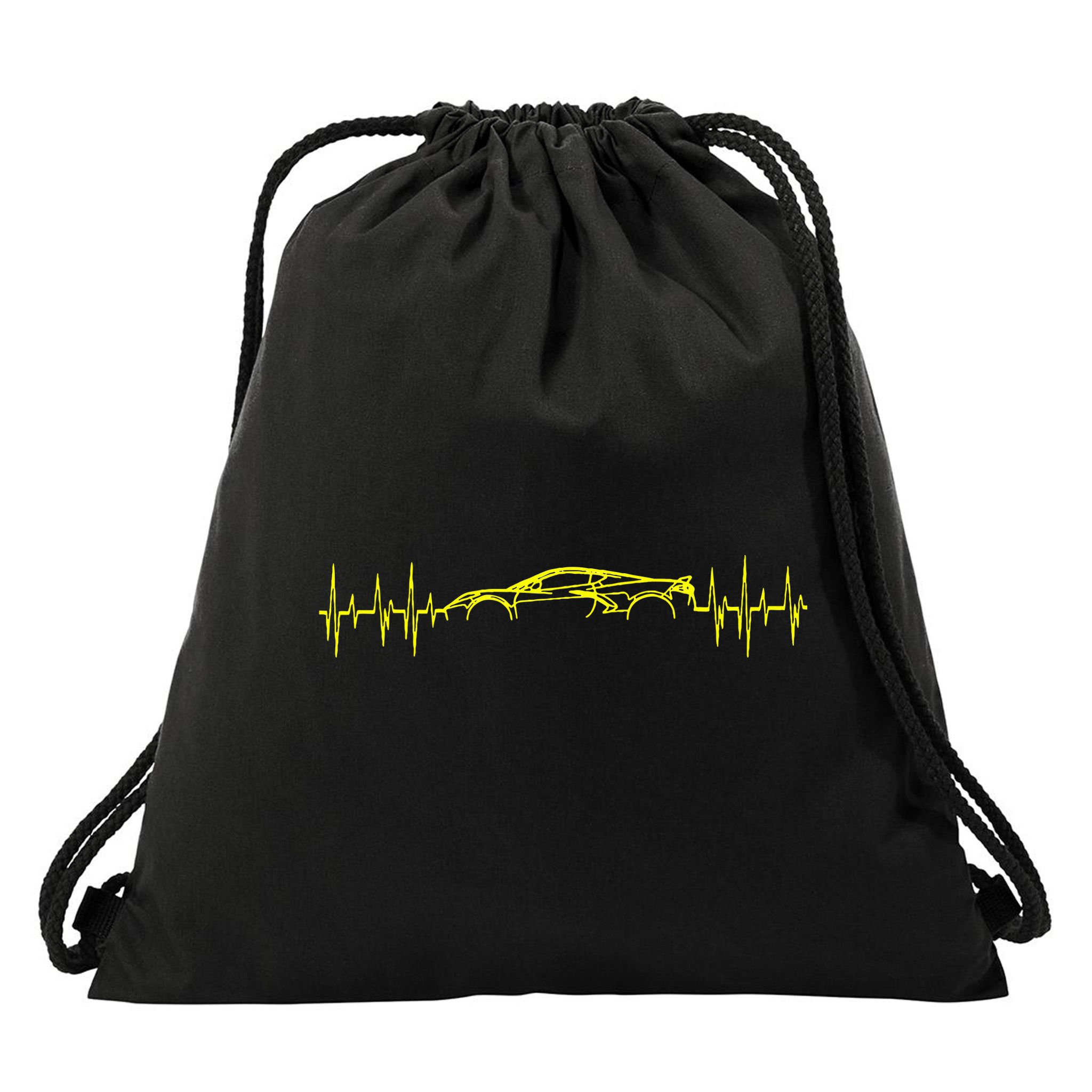 C8 Heartbeat Yellow Supercar Ekg Sports Car Heart Rate Drawstring Bag