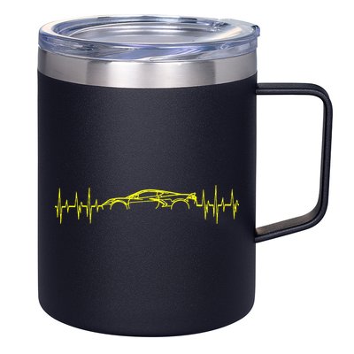 C8 Heartbeat Yellow Supercar Ekg Sports Car Heart Rate 12oz Stainless Steel Coffee Mug