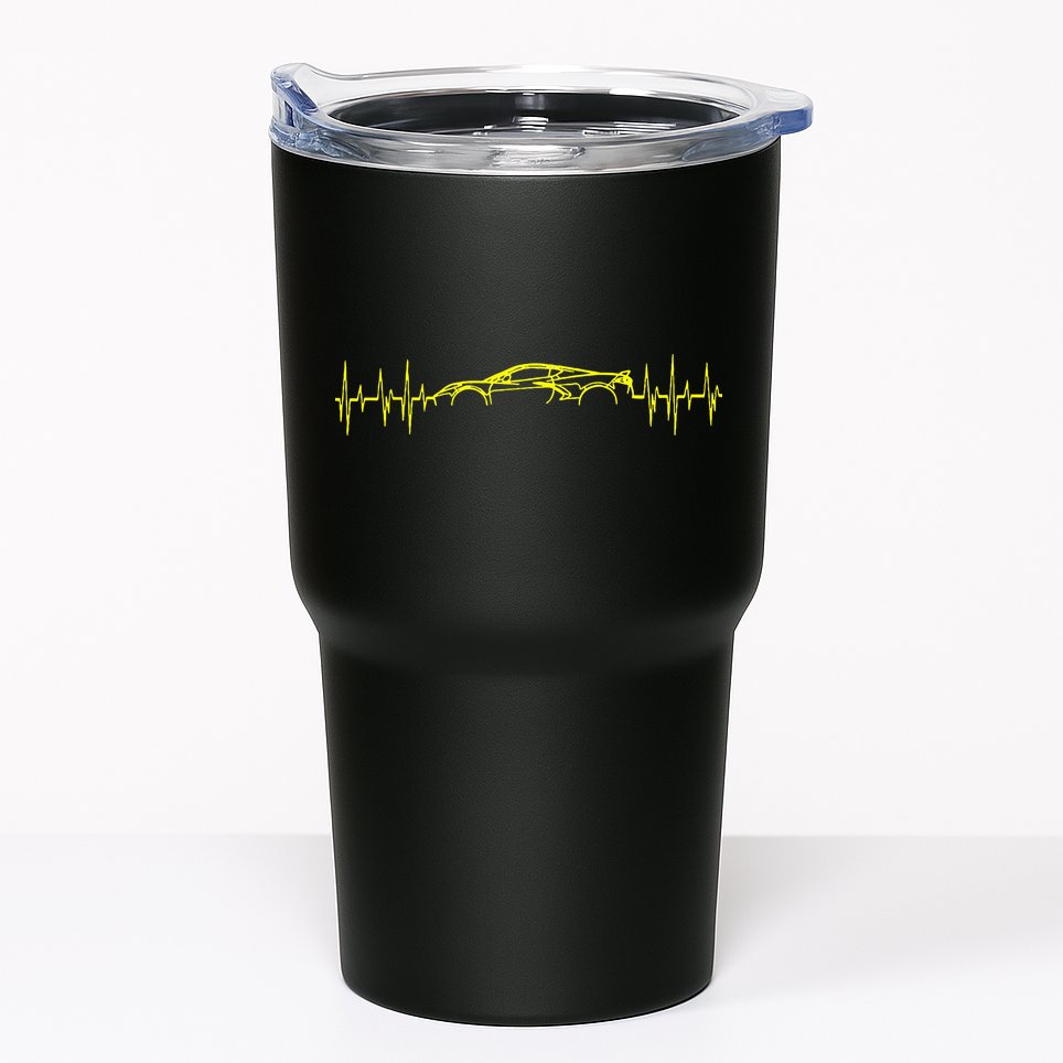 C8 Heartbeat Yellow Supercar Ekg Sports Car Heart Rate Tumbler