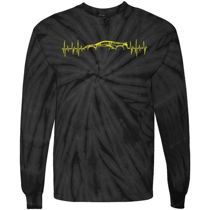 C8 Heartbeat Yellow Supercar Ekg Sports Car Heart Rate Tie-Dye Long Sleeve Shirt