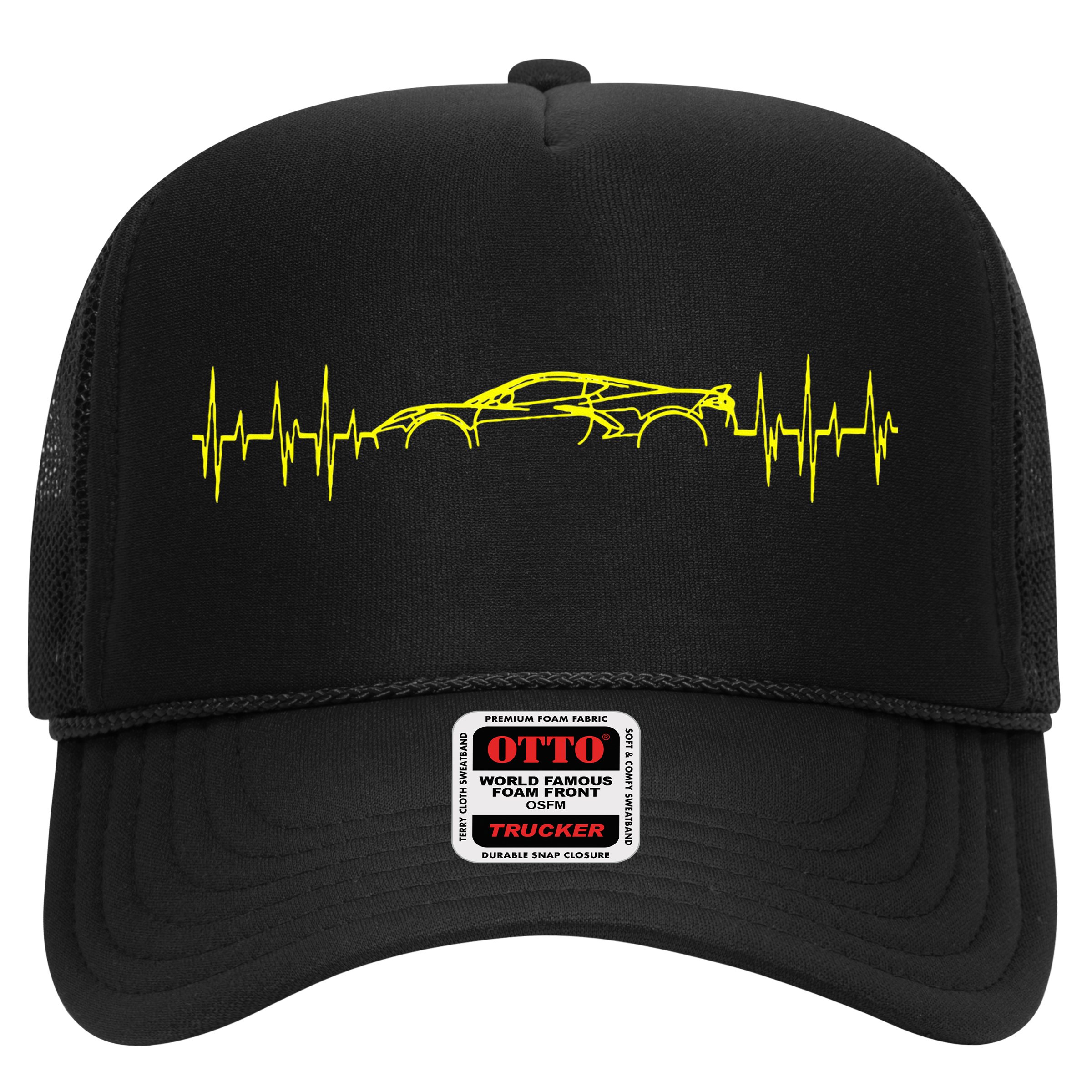 C8 Heartbeat Yellow Supercar Ekg Sports Car Heart Rate Hat