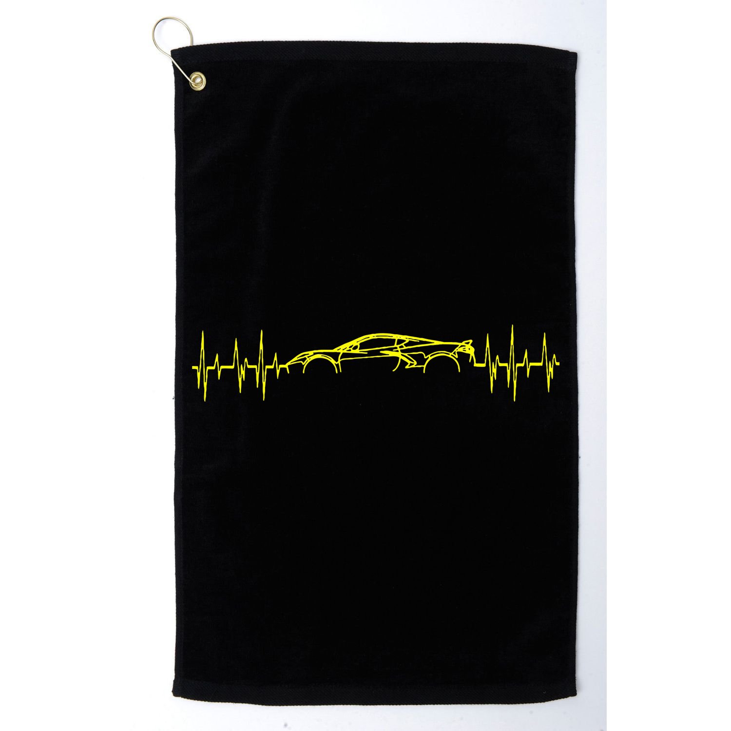 C8 Heartbeat Yellow Supercar Ekg Sports Car Heart Rate Golf Towel