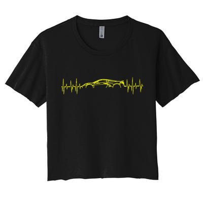 C8 Heartbeat Yellow Supercar Ekg Sports Car Heart Rate Women's Crop Top Tee