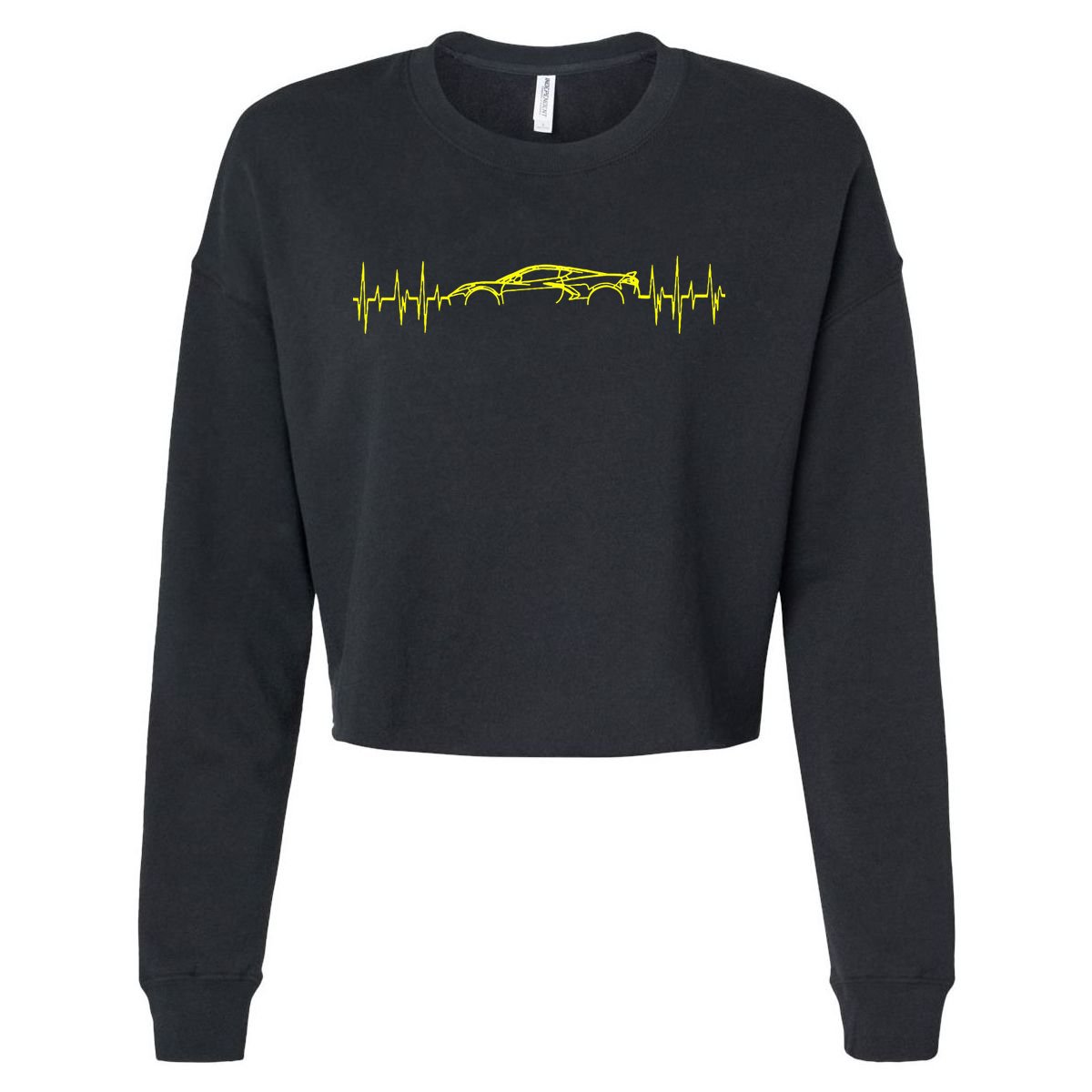 C8 Heartbeat Yellow Supercar Ekg Sports Car Heart Rate Cropped Pullover Crew