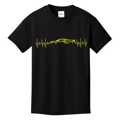 C8 Heartbeat Yellow Supercar Ekg Sports Car Heart Rate Kids T-Shirt
