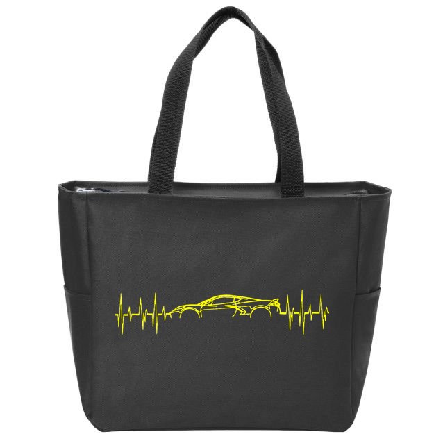 C8 Heartbeat Yellow Supercar Ekg Sports Car Heart Rate Zip Tote Bag