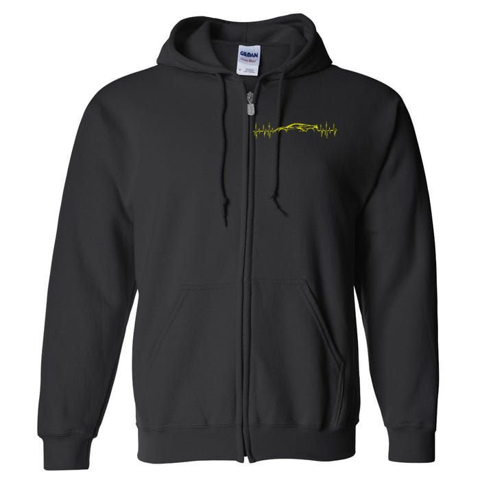 C8 Heartbeat Yellow Supercar Ekg Sports Car Heart Rate Full Zip Hoodie