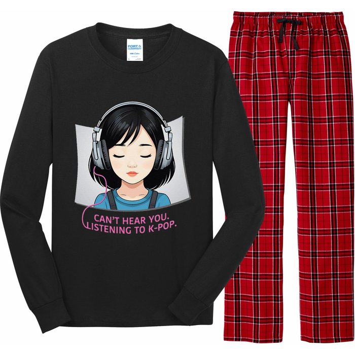 CanT Hear You Listening To Kpop Cute Kpop Headphones Long Sleeve Pajama Set