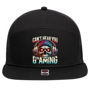 CanT Hear You Gaming Skull Headset Game Lovers Graphic 7 Panel Mesh Trucker Snapback Hat