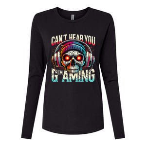 CanT Hear You Gaming Skull Headset Game Lovers Graphic Womens Cotton Relaxed Long Sleeve T-Shirt