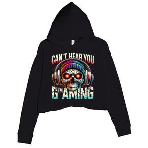 CanT Hear You Gaming Skull Headset Game Lovers Graphic Crop Fleece Hoodie