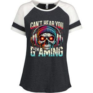 CanT Hear You Gaming Skull Headset Game Lovers Graphic Enza Ladies Jersey Colorblock Tee