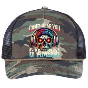 CanT Hear You Gaming Skull Headset Game Lovers Graphic Retro Rope Trucker Hat Cap