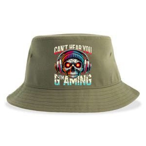 CanT Hear You Gaming Skull Headset Game Lovers Graphic Sustainable Bucket Hat