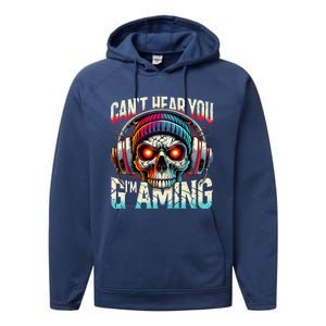 CanT Hear You Gaming Skull Headset Game Lovers Graphic Performance Fleece Hoodie