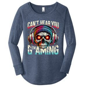 CanT Hear You Gaming Skull Headset Game Lovers Graphic Women's Perfect Tri Tunic Long Sleeve Shirt