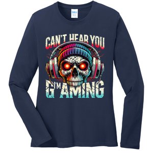 CanT Hear You Gaming Skull Headset Game Lovers Graphic Ladies Long Sleeve Shirt