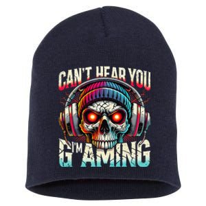 CanT Hear You Gaming Skull Headset Game Lovers Graphic Short Acrylic Beanie