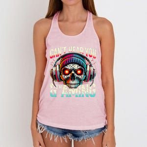 CanT Hear You Gaming Skull Headset Game Lovers Graphic Women's Knotted Racerback Tank