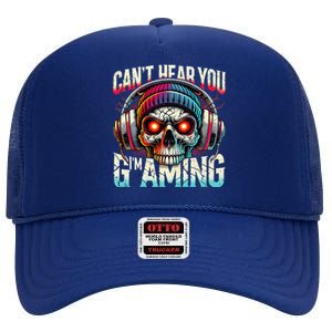 CanT Hear You Gaming Skull Headset Game Lovers Graphic High Crown Mesh Back Trucker Hat