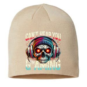 CanT Hear You Gaming Skull Headset Game Lovers Graphic Sustainable Beanie