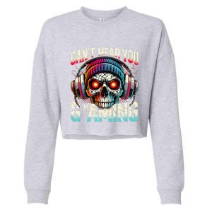 CanT Hear You Gaming Skull Headset Game Lovers Graphic Cropped Pullover Crew