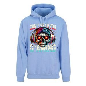 CanT Hear You Gaming Skull Headset Game Lovers Graphic Unisex Surf Hoodie