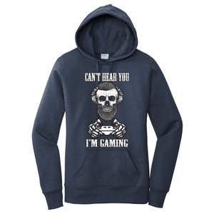 Can't Hear You I'm Gaming Funny Gamer Skull Gift Headset Gift Women's Pullover Hoodie