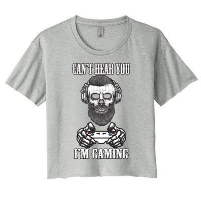 Can't Hear You I'm Gaming Funny Gamer Skull Gift Headset Gift Women's Crop Top Tee