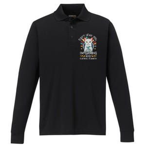 CanT Hear You IM Gaming Video Gamer Ramen Cat Performance Long Sleeve Polo