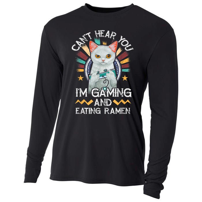 CanT Hear You IM Gaming Video Gamer Ramen Cat Cooling Performance Long Sleeve Crew