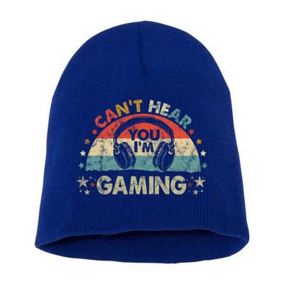 Can't Hear You I'm Gaming Funny Vintage Gamer Gift Headset Funny Gift Short Acrylic Beanie