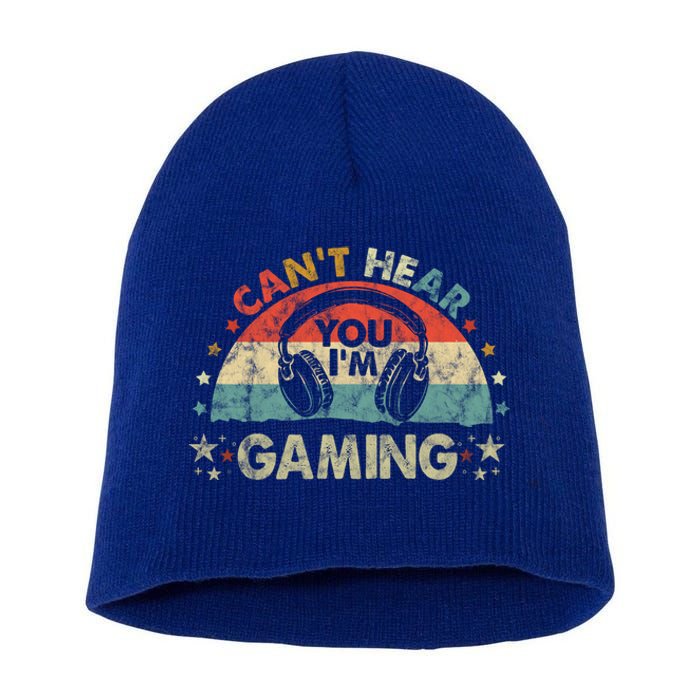 Can't Hear You I'm Gaming Funny Vintage Gamer Gift Headset Funny Gift Short Acrylic Beanie