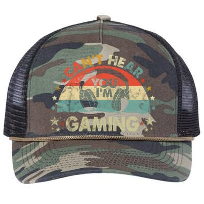 Can't Hear You I'm Gaming Funny Vintage Gamer Gift Headset Funny Gift Retro Rope Trucker Hat Cap