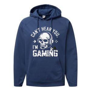 CanT Hear You IM Gaming Skull Funny Gamer Headset Art Performance Fleece Hoodie