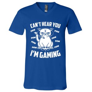 CanT Hear You IM Gaming Funny Gamer Cat Cute Gift V-Neck T-Shirt