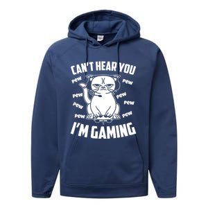 CanT Hear You IM Gaming Funny Gamer Cat Cute Gift Performance Fleece Hoodie