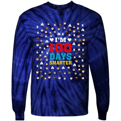 Cute Im 100 Days Smarter Dog Heads 100th Day Of School Tie-Dye Long Sleeve Shirt