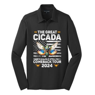 Cicada Invasion 2024 Great Cicada Come Back Tours 2024 Gift Silk Touch Performance Long Sleeve Polo