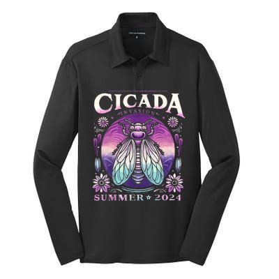 Cicada Invasion 2024 Broods Xix & Xiii Cicada Women Silk Touch Performance Long Sleeve Polo