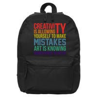 Creativity Is Allowing Yourself To Make Mistakes Art Is Knowing Which Ones 16 in Basic Backpack
