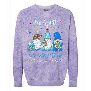 Cute In April We Wear Blue Autism Awareness Easter Day Gnome Colorblast Crewneck Sweatshirt