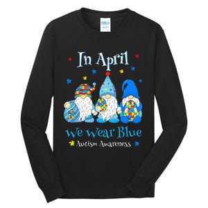 Cute In April We Wear Blue Autism Awareness Easter Day Gnome Tall Long Sleeve T-Shirt