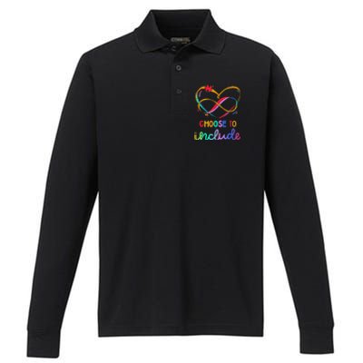 Choose Include Autism Day Teacher School Wo Kid Shirt Performance Long Sleeve Polo