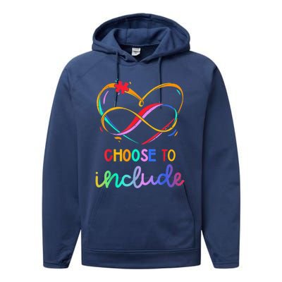 Choose Include Autism Day Teacher School Wo Kid Shirt Performance Fleece Hoodie