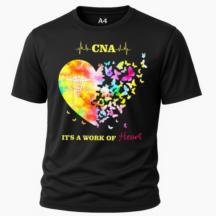 CNA Its A Work Of Heart Butterfly Nurse Cooling Performance Crew T-Shirt
